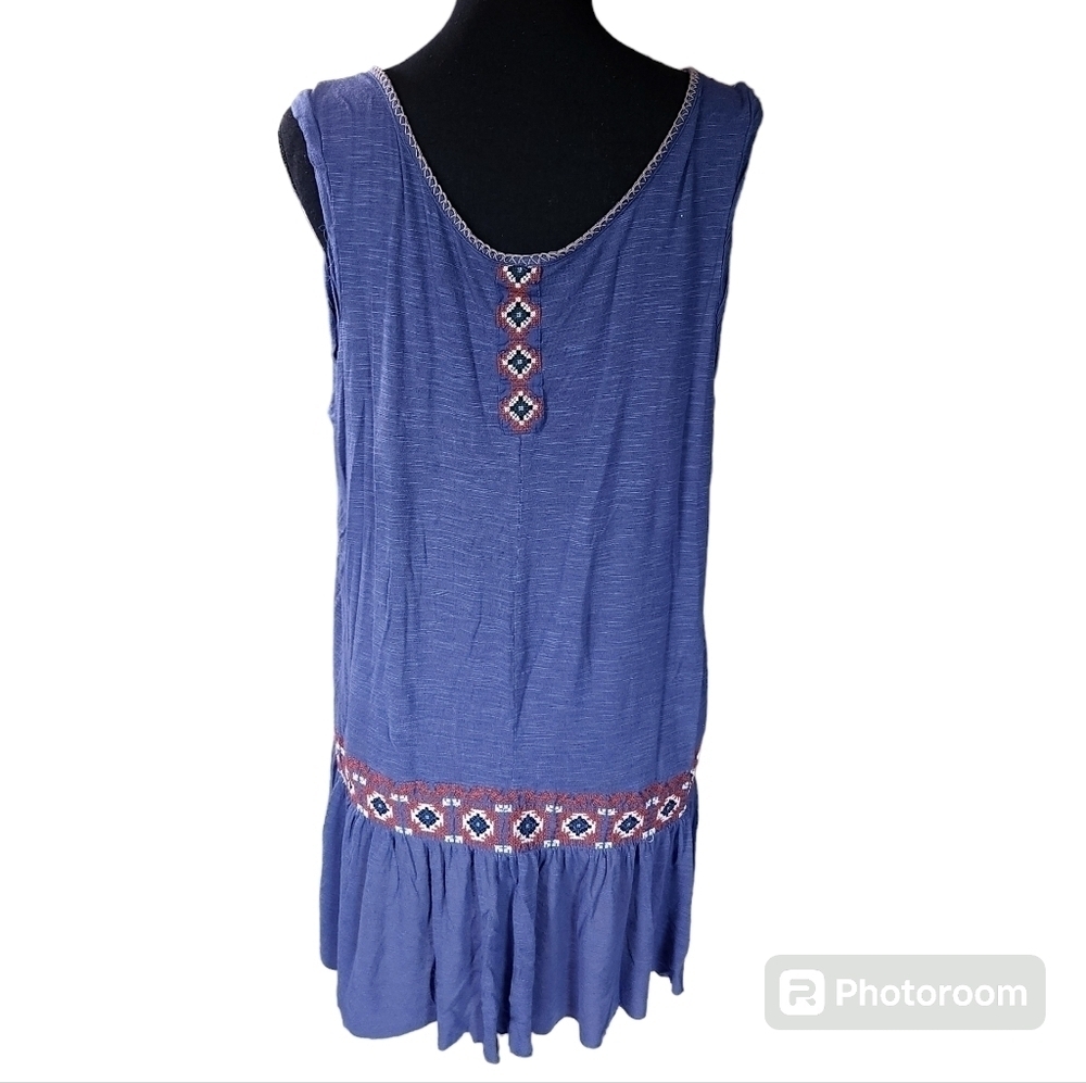 Free People Moonlight Mile Blue Aztec Embroidered Tassel Tunic Top sz L - Picture 3 of 7